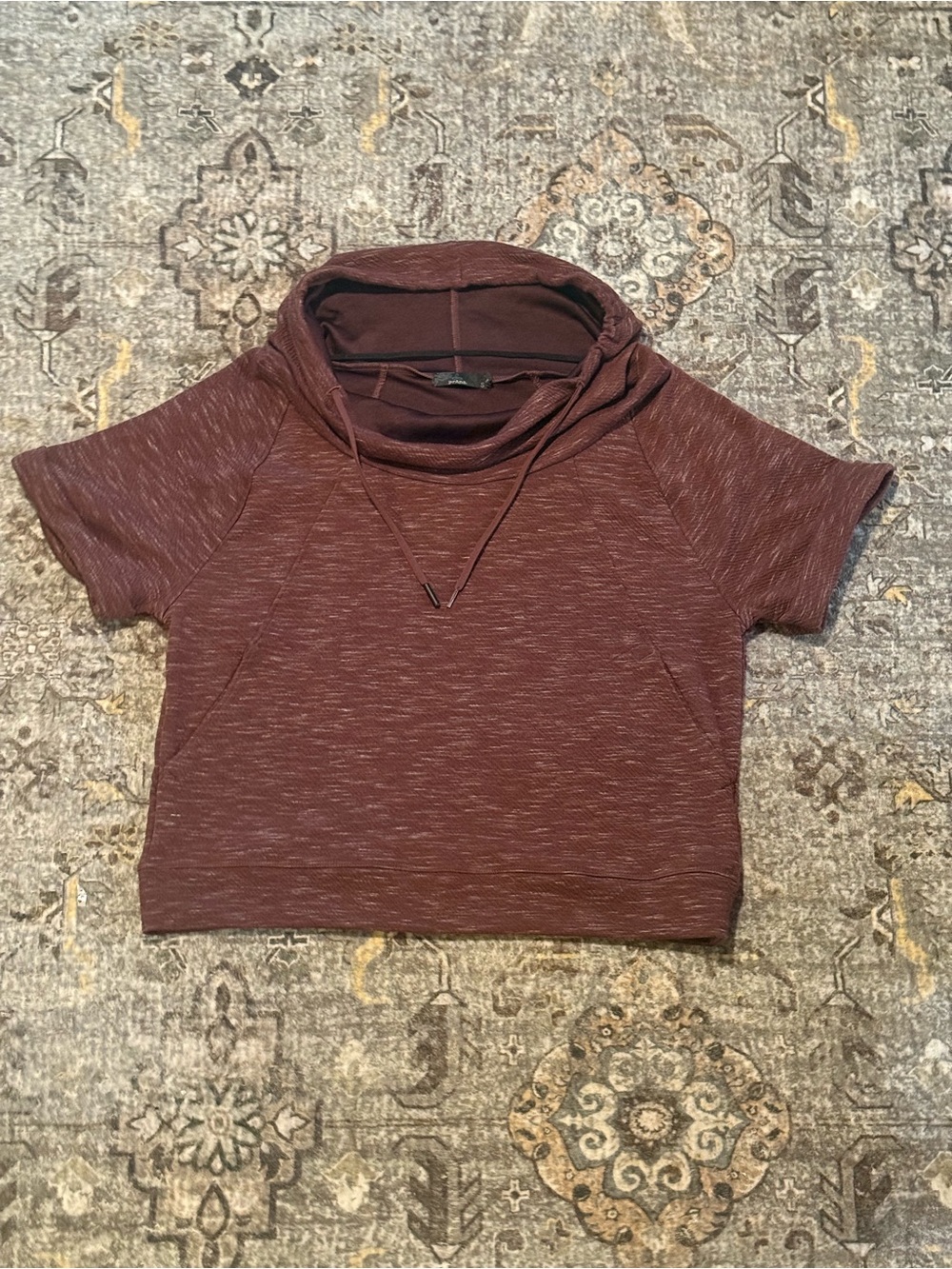 🌅 PrAna Women's Sunrise Crop Short-Sleeve Cowl Neck Sweater Raisin - Size S